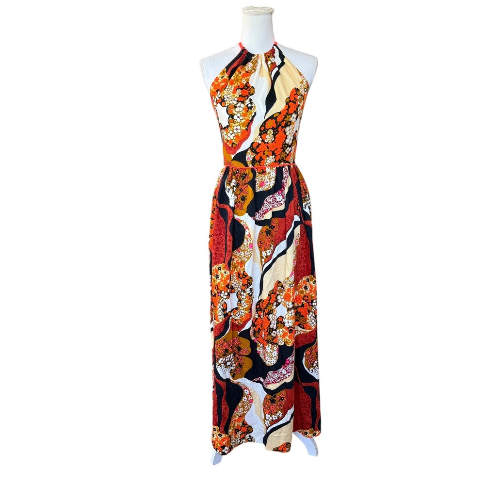 Vintage Alice of California 70s Psychedelic Floral Halter Maxi Dress